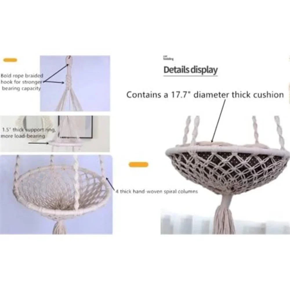 Macramé Hanging Cat Hammock - Cat Bed Indoor Cat Swing Nest Cat Lover Gifts